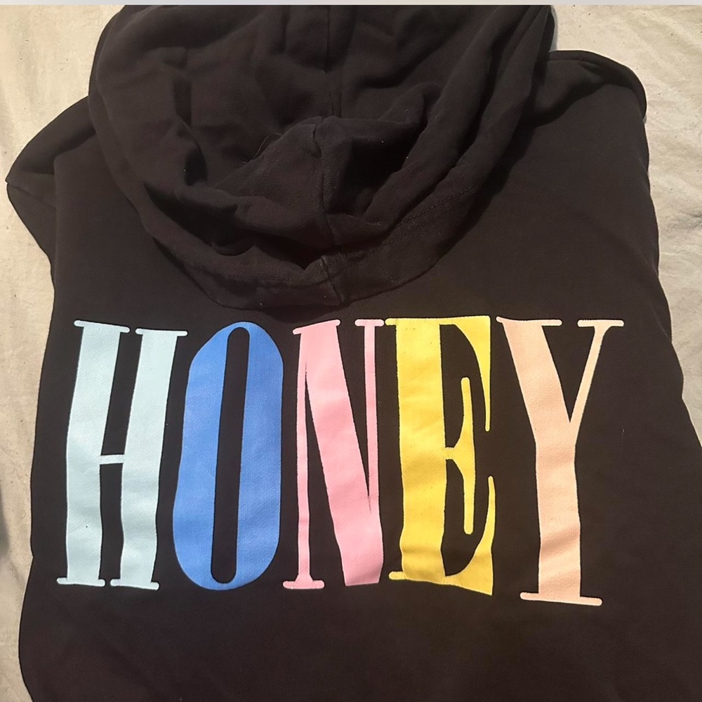 Fashion Nova Black Hoodie with Multicolor 'HONEY' Print